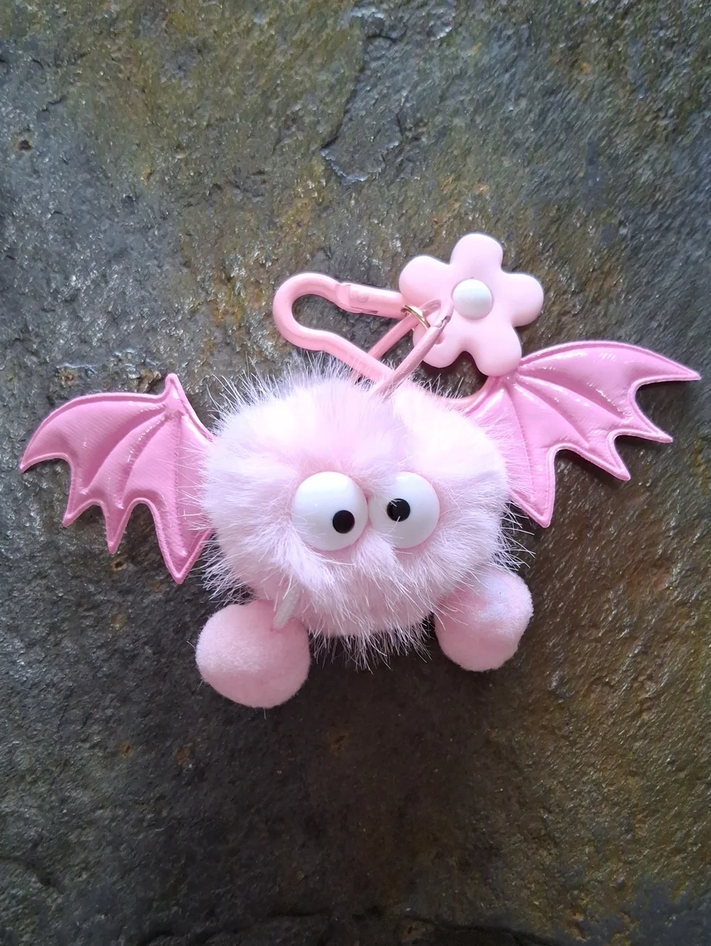 Pink Fuzzy Bat Pom Keychain/Bag Accessory